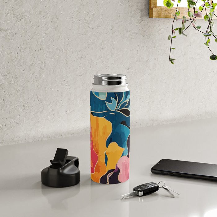 Colorful Pink and Blue Decorative Floral Water Bottle Gallery Image 4
