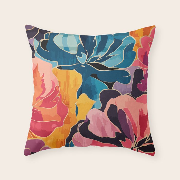 Colorful Pink and Blue Decorative Floral Throw Pillow Gallery Image 1