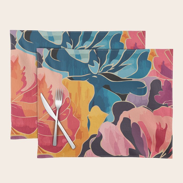 Colorful Pink and Blue Decorative Floral Placemat Gallery Image 1