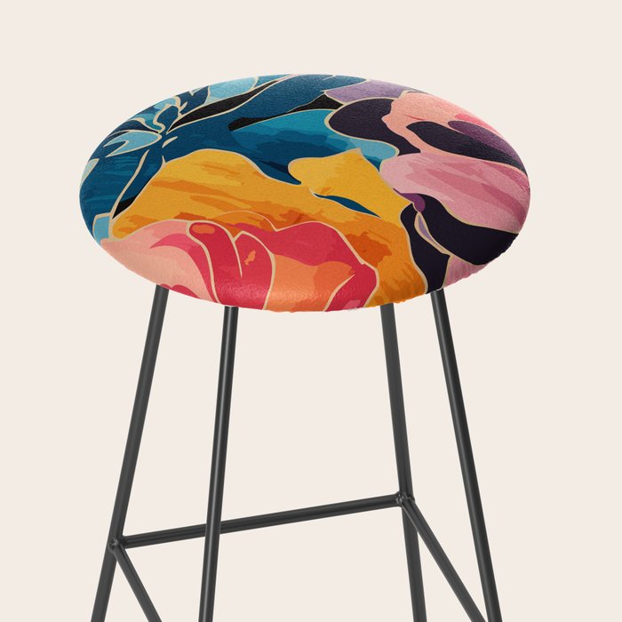 Colorful Pink and Blue Decorative Floral Stool Gallery Image 2