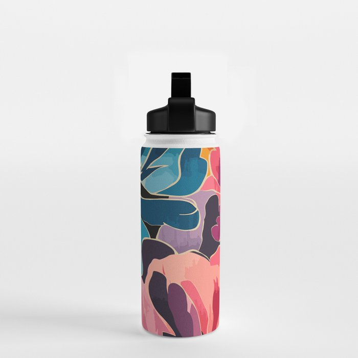 Colorful Pink and Blue Decorative Floral Water Bottle Gallery Image 2