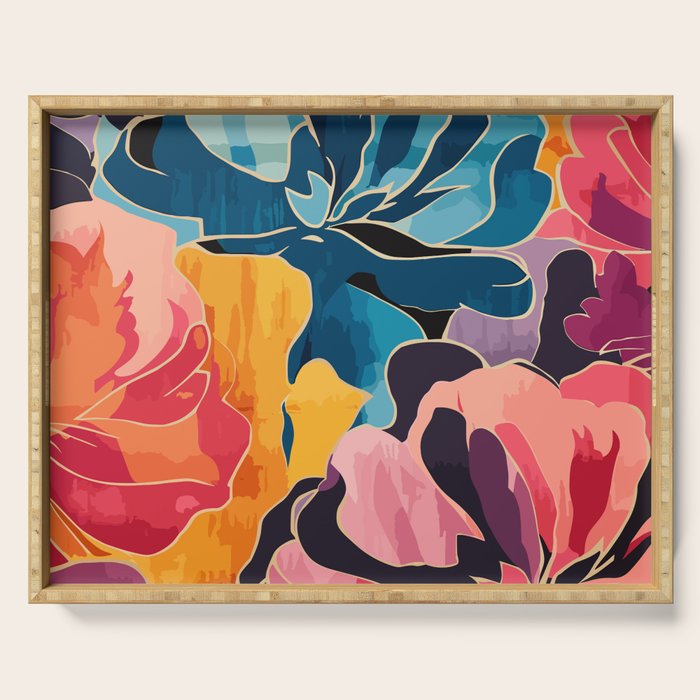 Colorful Pink and Blue Decorative Floral Serving Tray Gallery Image 1