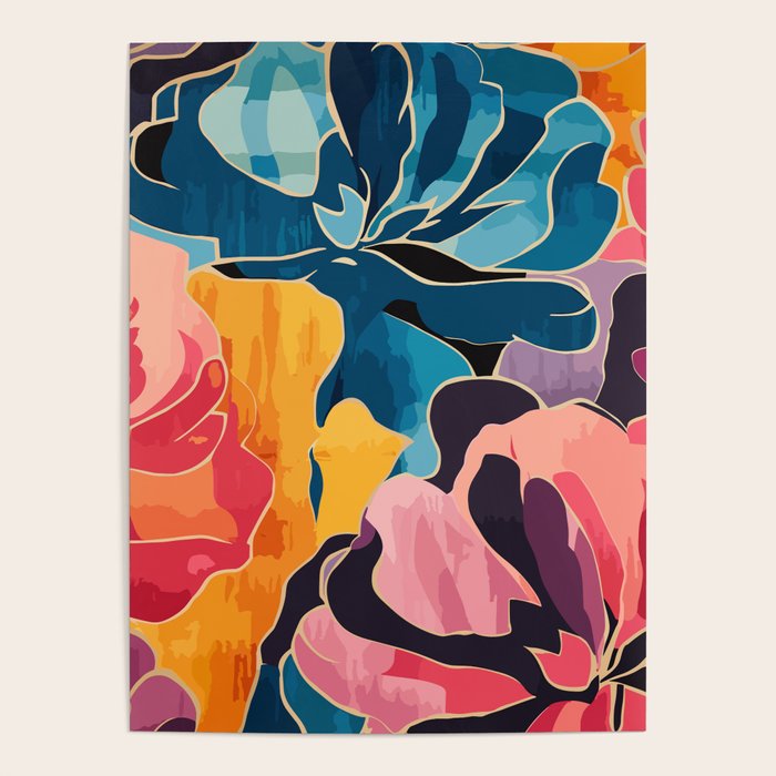 Colorful Pink and Blue Decorative Floral Poster Gallery Image 1