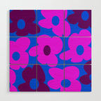 Large Pink and Purple Retro Flowers Blue Background #decor #society6 #buyart Wood Wall Art Gallery Image 1