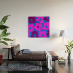 Large Pink and Purple Retro Flowers Blue Background #decor #society6 #buyart Wood Wall Art Gallery Image 2