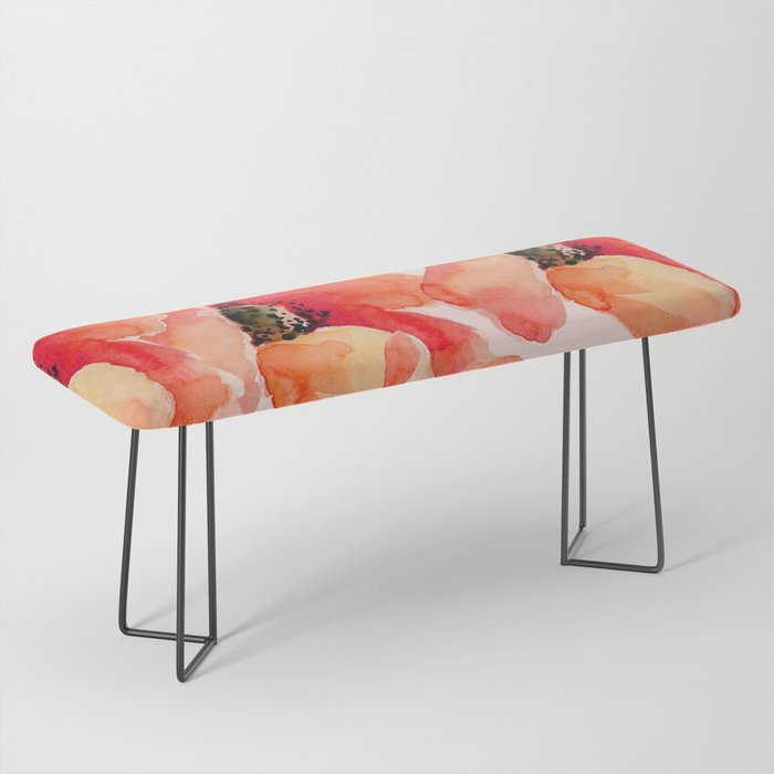 Abstract watercolor red orange pink poppies flowers Bench Gallery Image 1