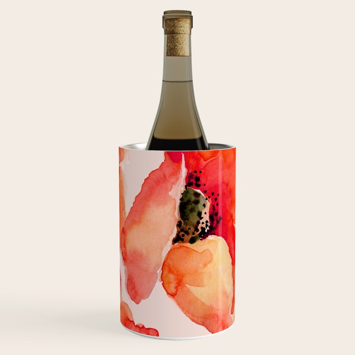 Abstract watercolor red orange pink poppies flowers Wine Chiller Gallery Image 3