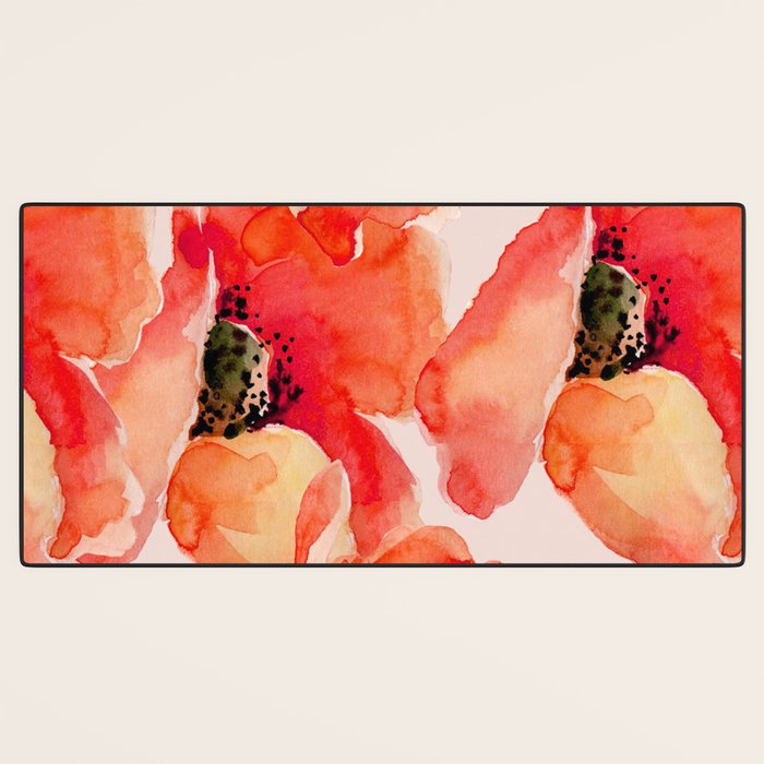 Abstract watercolor red orange pink poppies flowers Desk Mat Gallery Image 3
