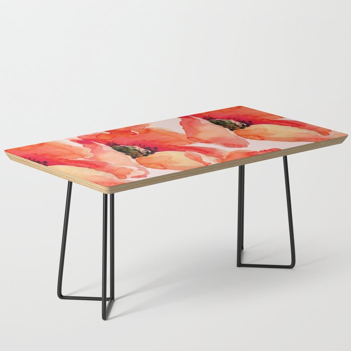 Abstract watercolor red orange pink poppies flowers Coffee Table Gallery Image 1