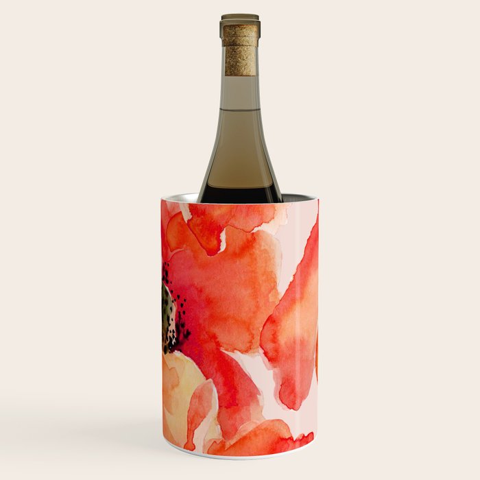 Abstract watercolor red orange pink poppies flowers Wine Chiller Gallery Image 1