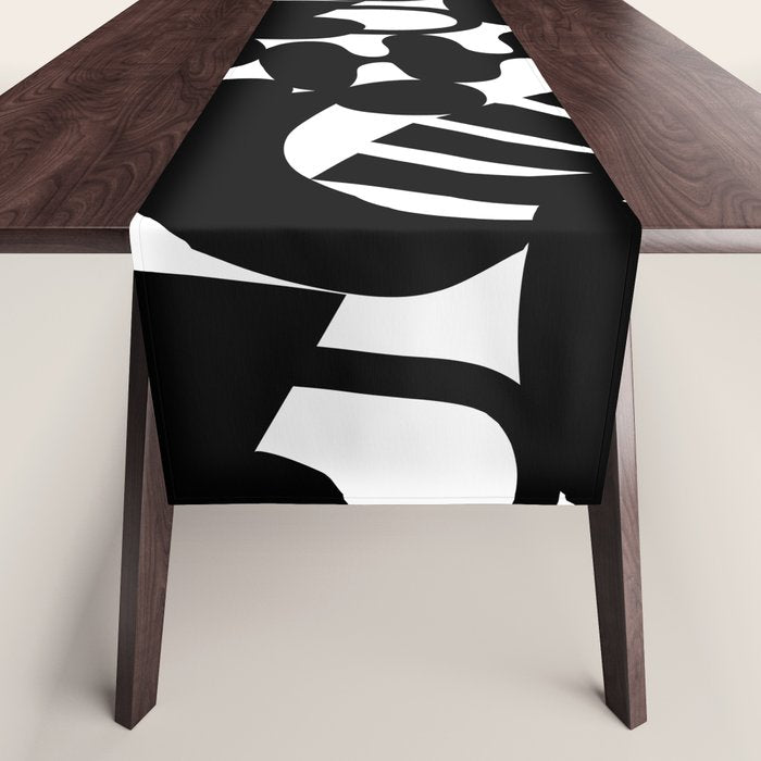 Black and white organic nature shape art pattern Table Runner Gallery Image 1