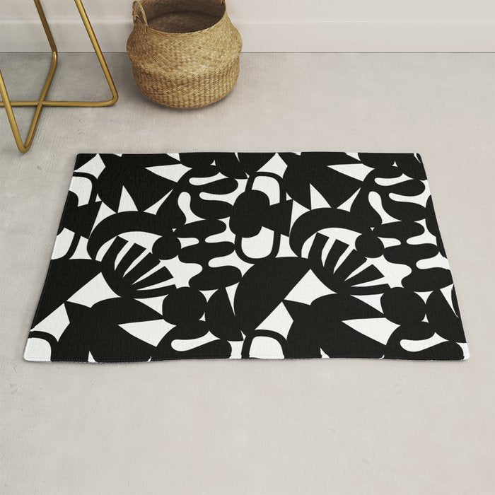 Black and white organic nature shape art pattern Rug Gallery Image 1