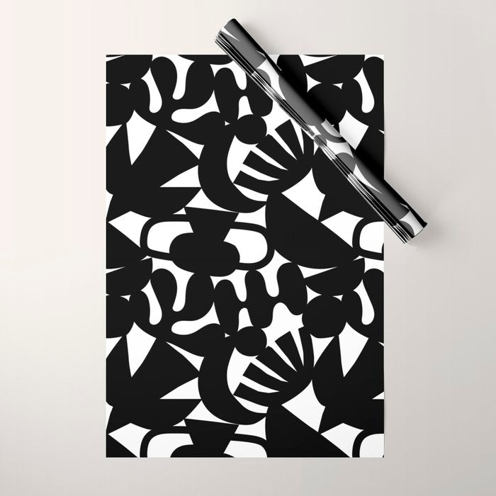 Black and white organic nature shape art pattern Wrapping Paper Gallery Image 1