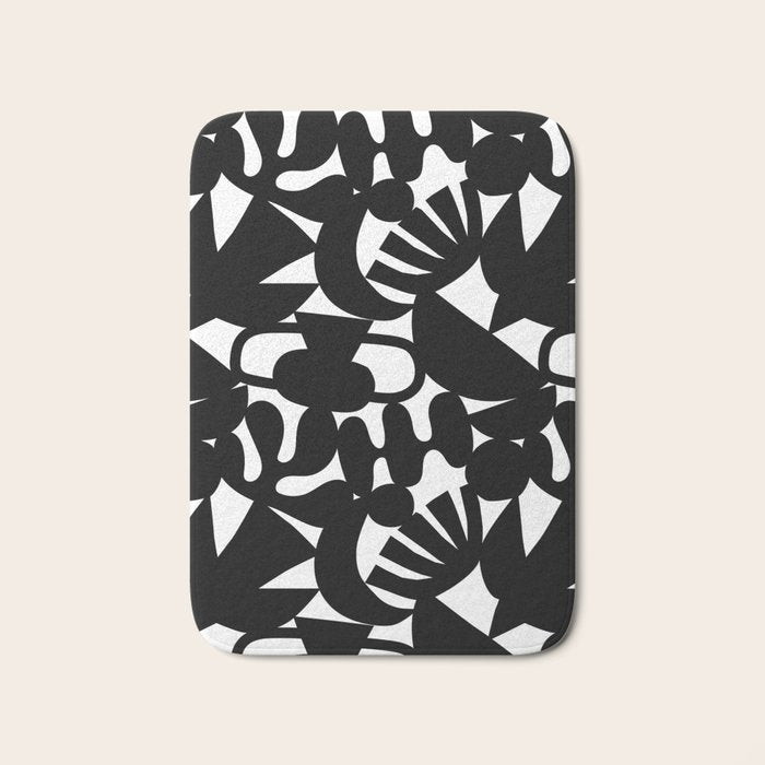 Black and white organic nature shape art pattern Bath Mat Gallery Image 1