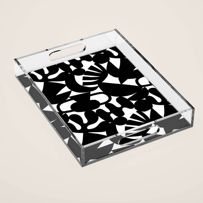 Black and white organic nature shape art pattern Acrylic Tray Gallery Image 1