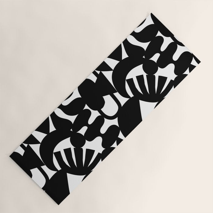 Black and white organic nature shape art pattern Yoga Mat Gallery Image 1