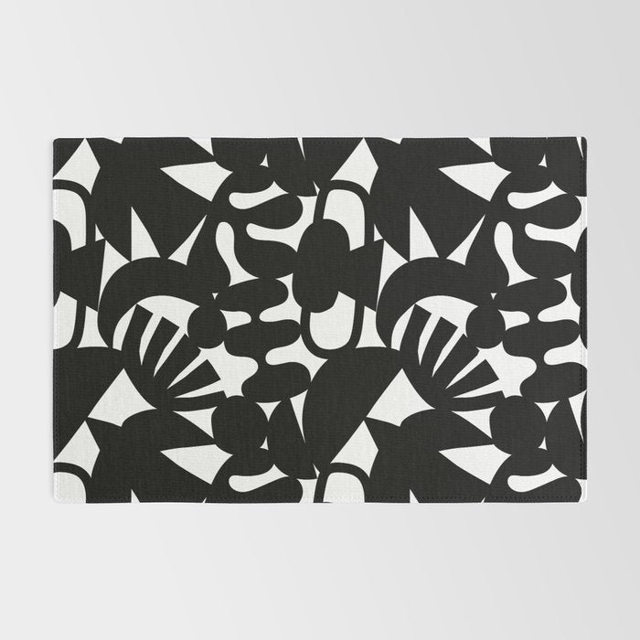 Black and white organic nature shape art pattern Rug Gallery Image 2