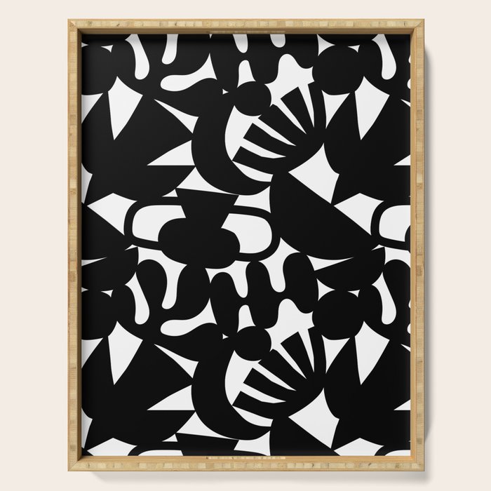 Black and white organic nature shape art pattern Serving Tray Gallery Image 1