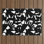 Black and white organic nature shape art pattern Outdoor Rug Gallery Image 1