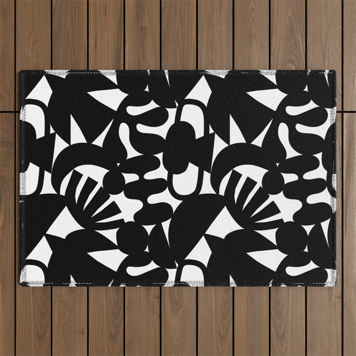 Black and white organic nature shape art pattern Outdoor Rug Gallery Image 1