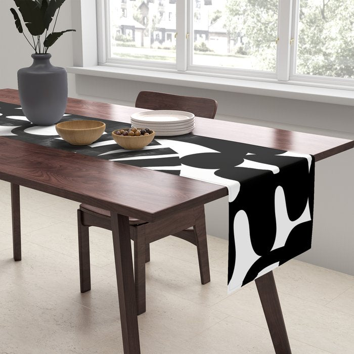 Black and white organic nature shape art pattern Table Runner Gallery Image 2