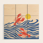 Lobsters Frolicking in the Ocean Waves Wood Wall Art Gallery Image 1