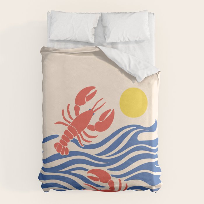 Lobsters Frolicking in the Ocean Waves Duvet Cover Gallery Image 1