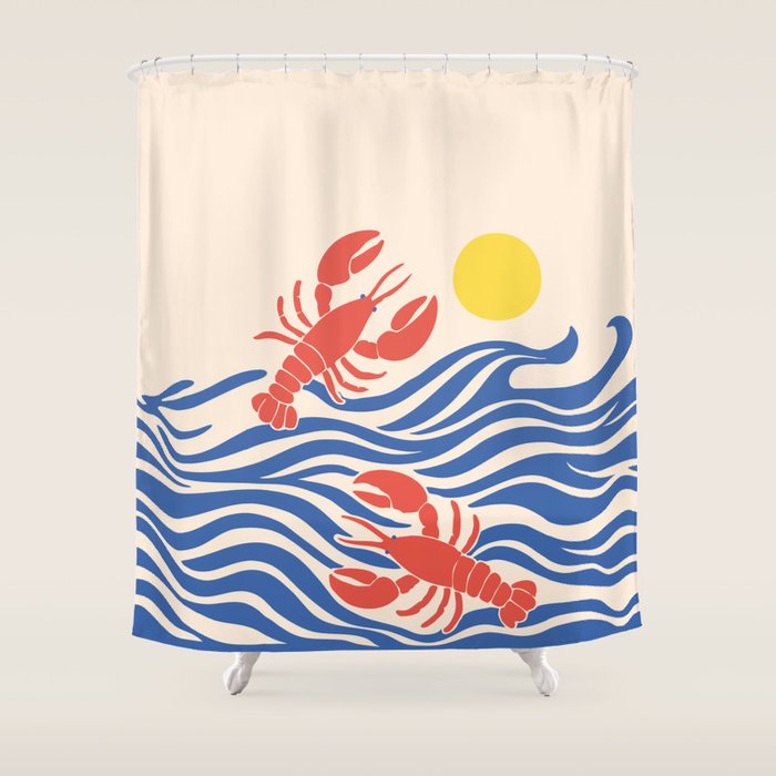 Lobsters Frolicking in the Ocean Waves Shower Curtain Gallery Image 1