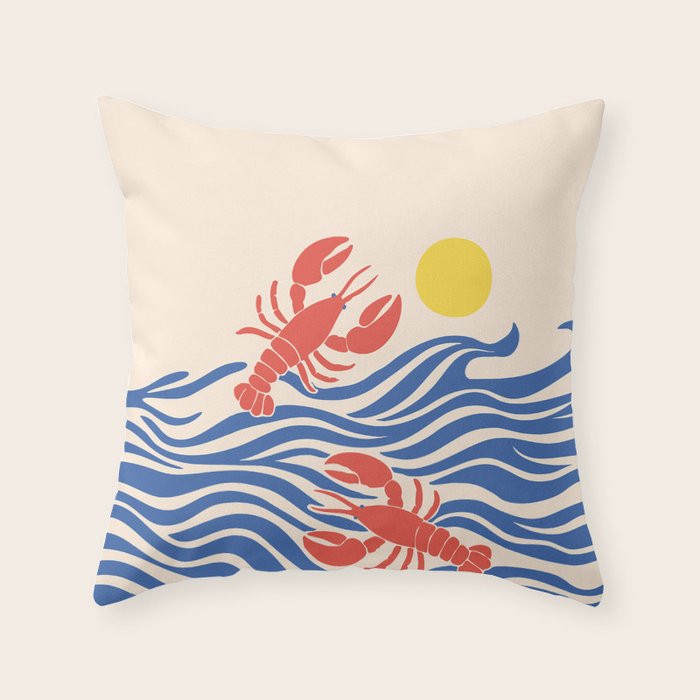 Lobsters Frolicking in the Ocean Waves Throw Pillow Gallery Image 6