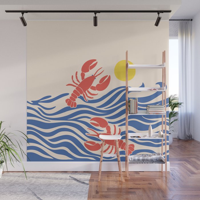Lobsters Frolicking in the Ocean Waves Wall Mural Gallery Image 1