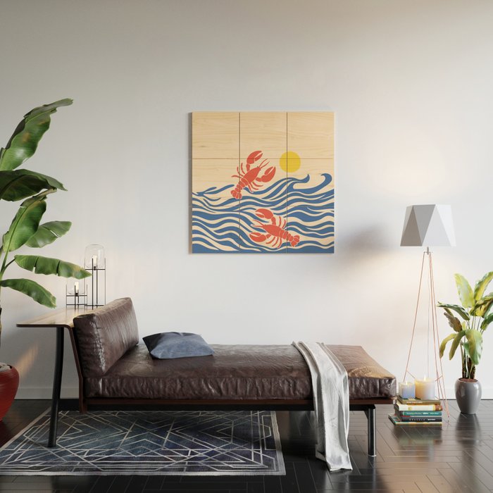 Lobsters Frolicking in the Ocean Waves Wood Wall Art Gallery Image 2