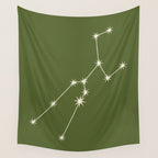 Taurus Zodiac Star Constellation Line Art Olive Green Wall Tapestry Gallery Image 4