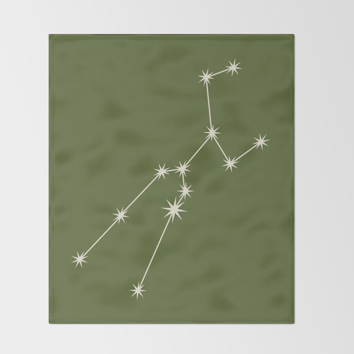 Taurus Zodiac Star Constellation Line Art Olive Green Throw Blanket Gallery Image 2