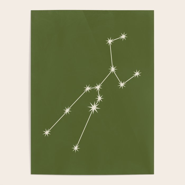 Taurus Zodiac Star Constellation Line Art Olive Green Poster Gallery Image 4