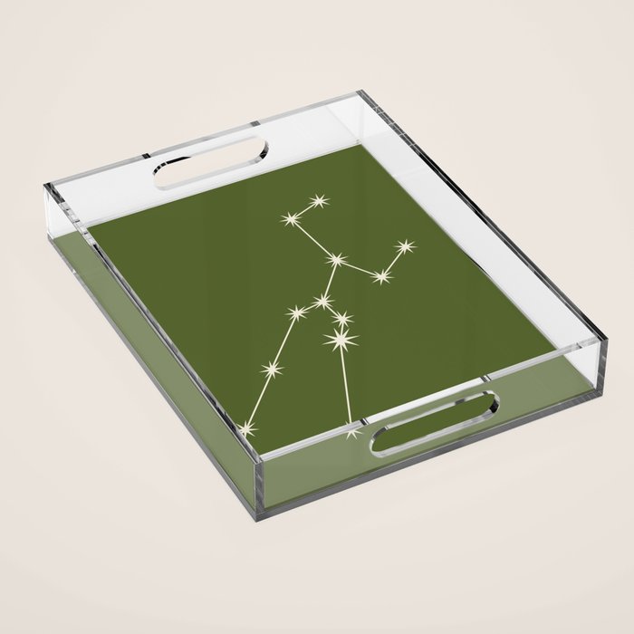 Taurus Zodiac Star Constellation Line Art Olive Green Acrylic Tray Gallery Image 1