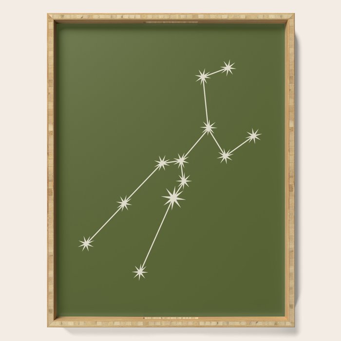 Taurus Zodiac Star Constellation Line Art Olive Green Serving Tray Gallery Image 1