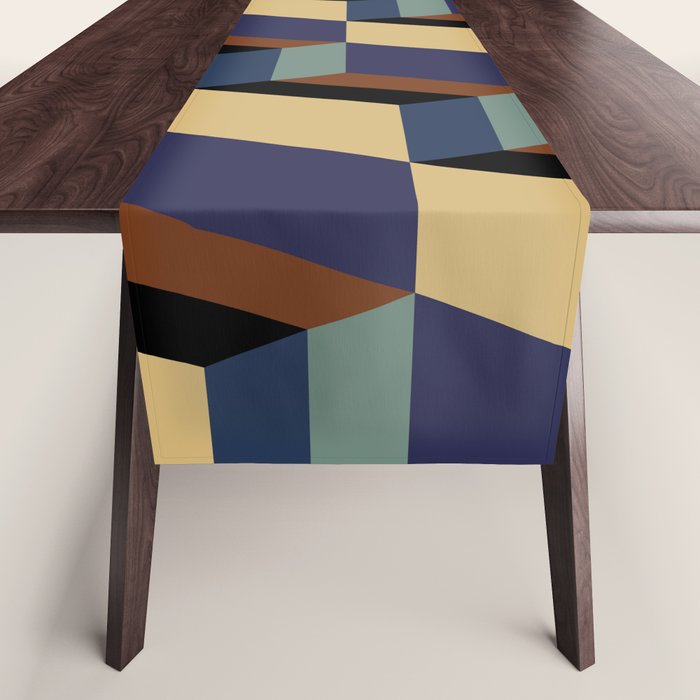 Cuboid Geometric Abstract Shapes Pattern XVII Table Runner Gallery Image 1