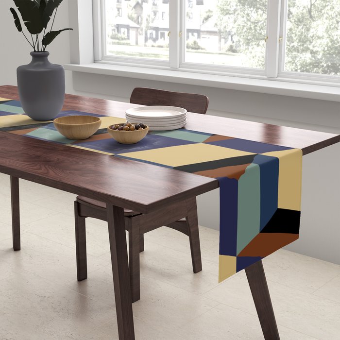 Cuboid Geometric Abstract Shapes Pattern XVII Table Runner Gallery Image 2
