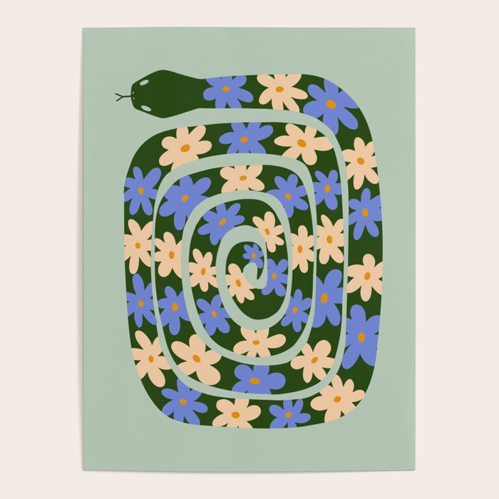 Flower Snake - Green, Blue and Off White Poster Gallery Image 4