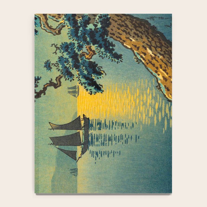 Tsuchiya Koitsu Maiko Seashore Japanese Woodblock Print Night Time Moon Over Ocean Sailboat Notebook Gallery Image 4
