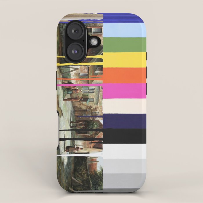 Garage Sale Painting of Peasants with Color Bars iPhone Case Gallery Image 1