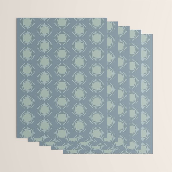 Boho Summer Sun Pattern V Neutral Blue Sage Green Wrapping Paper Gallery Image 3