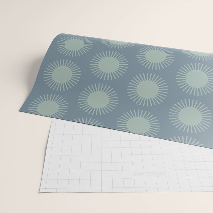 Boho Summer Sun Pattern V Neutral Blue Sage Green Wrapping Paper Gallery Image 2