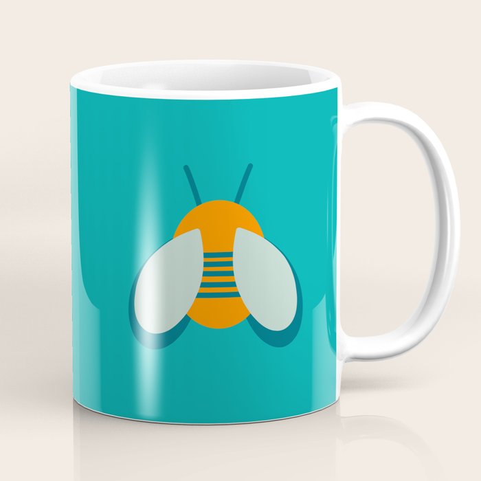 Lucky Bee - Cute Retro Minimalism in Orange and Turquoise Coffee Mug Gallery Image 1
