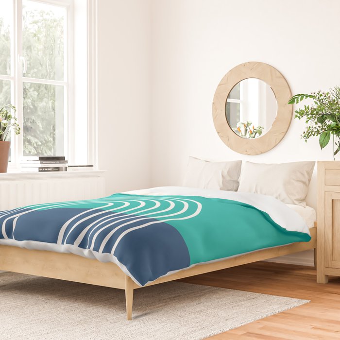 Geometric Lines in Blue Teal Yellow (Sun and Rainbow abstraction) Duvet Cover Gallery Image 2