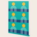 Geometric Lines in Blue Teal Yellow (Sun and Rainbow abstraction) Wallpaper Gallery Image 2