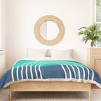 Geometric Lines in Blue Teal Yellow (Sun and Rainbow abstraction) Duvet Cover Gallery Image 3