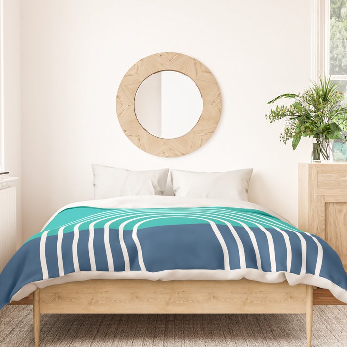 Geometric Lines in Blue Teal Yellow (Sun and Rainbow abstraction) Duvet Cover Gallery Image 3