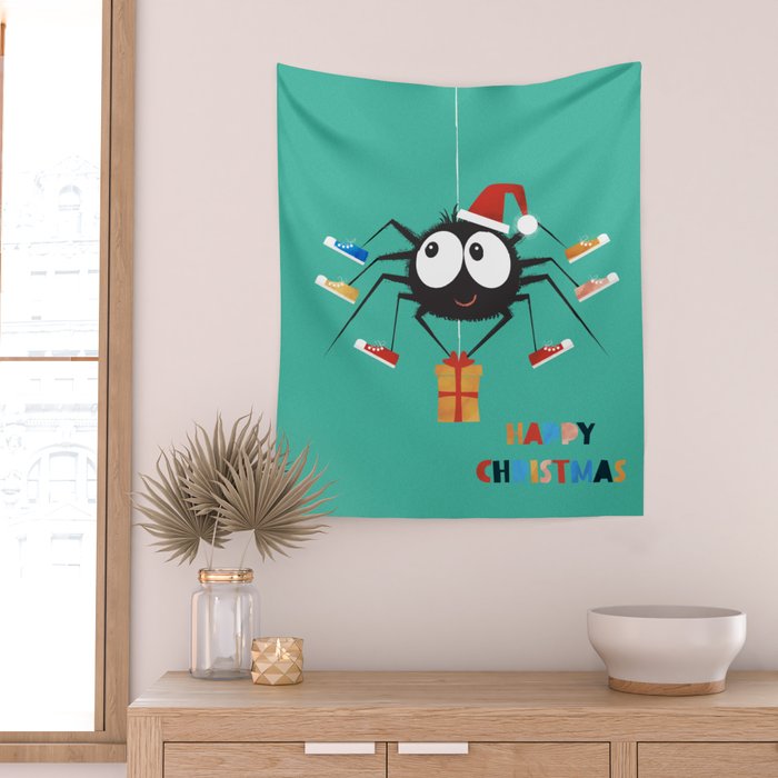 Happy Christmas Santa Spider Wall Tapestry Gallery Image 2