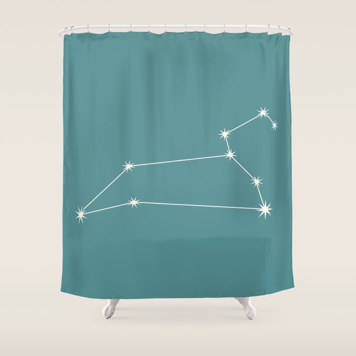 Leo Zodiac Star Constellation Line Art Teal Shower Curtain Gallery Image 1